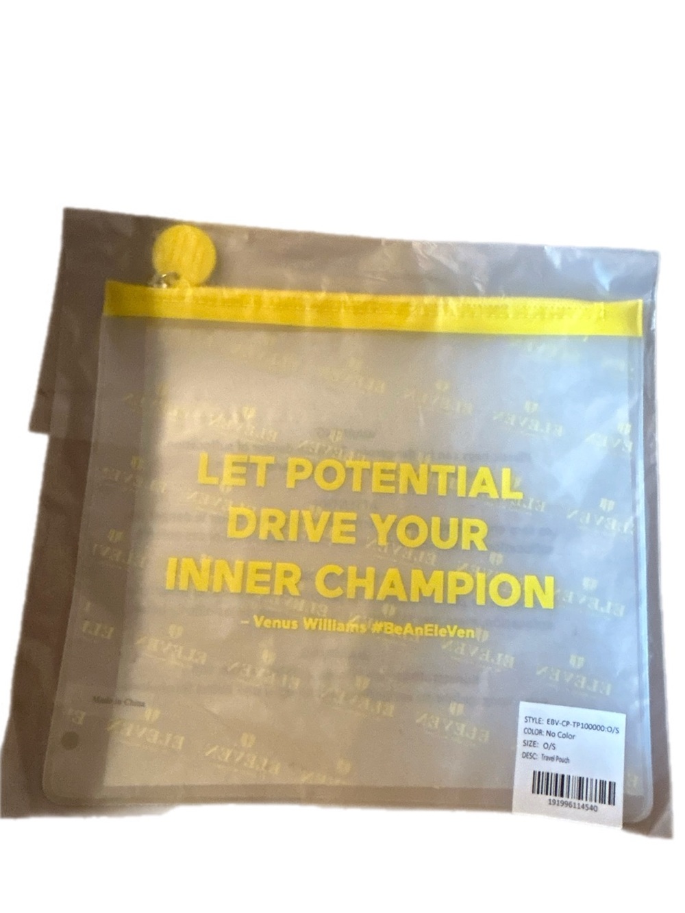 Serinna Williams Clear Vinyl Pouch with Yellow Accents